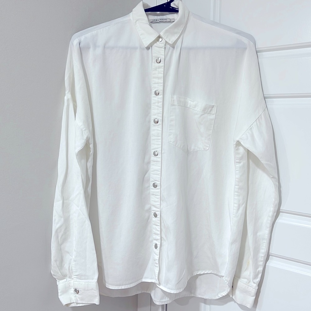 LCW White Silver Chrome Button Down Long sleeve Shirt| Size:L